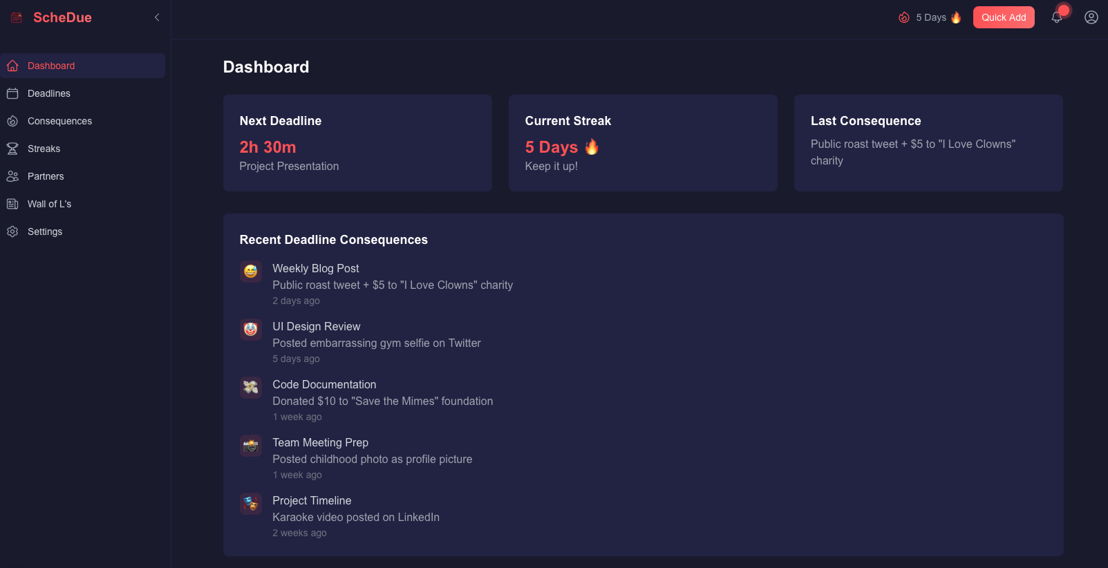 ScheDue Dashboard Preview